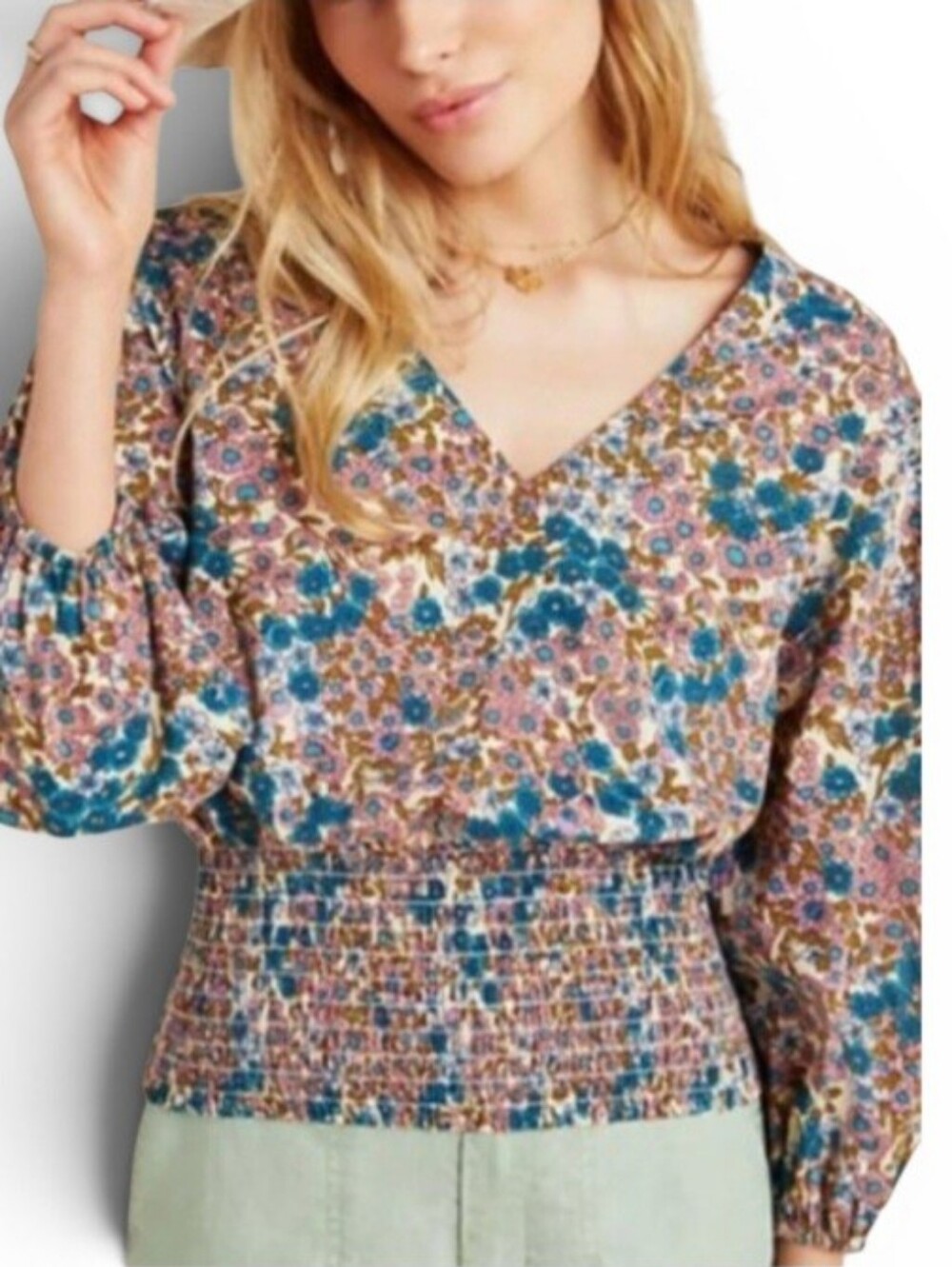 Anthropologie Maeve Odette Smocked Floral Top Size Small Boho Feminine
